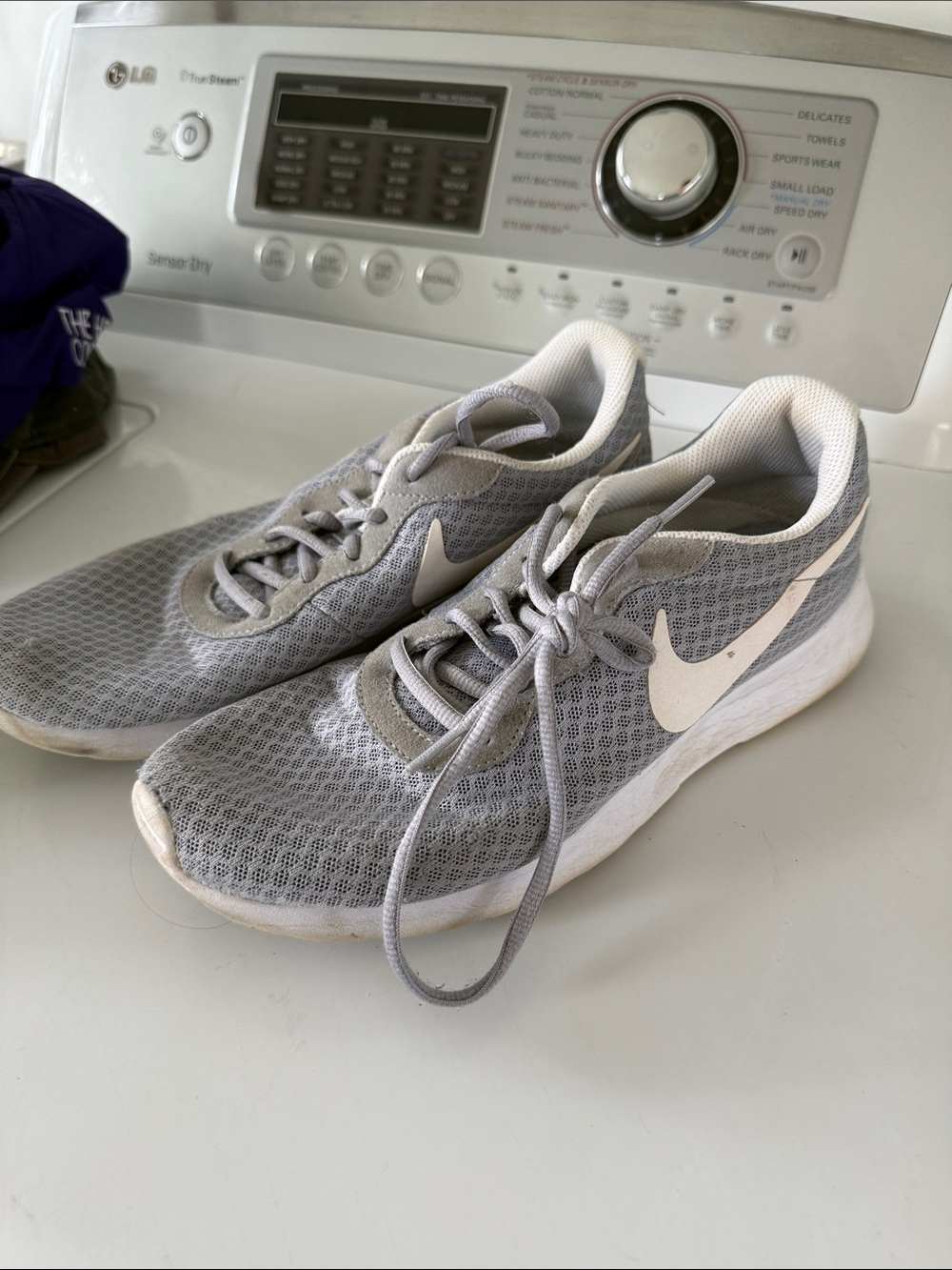 Nike Gray Mesh Running Shoes with White Swoosh